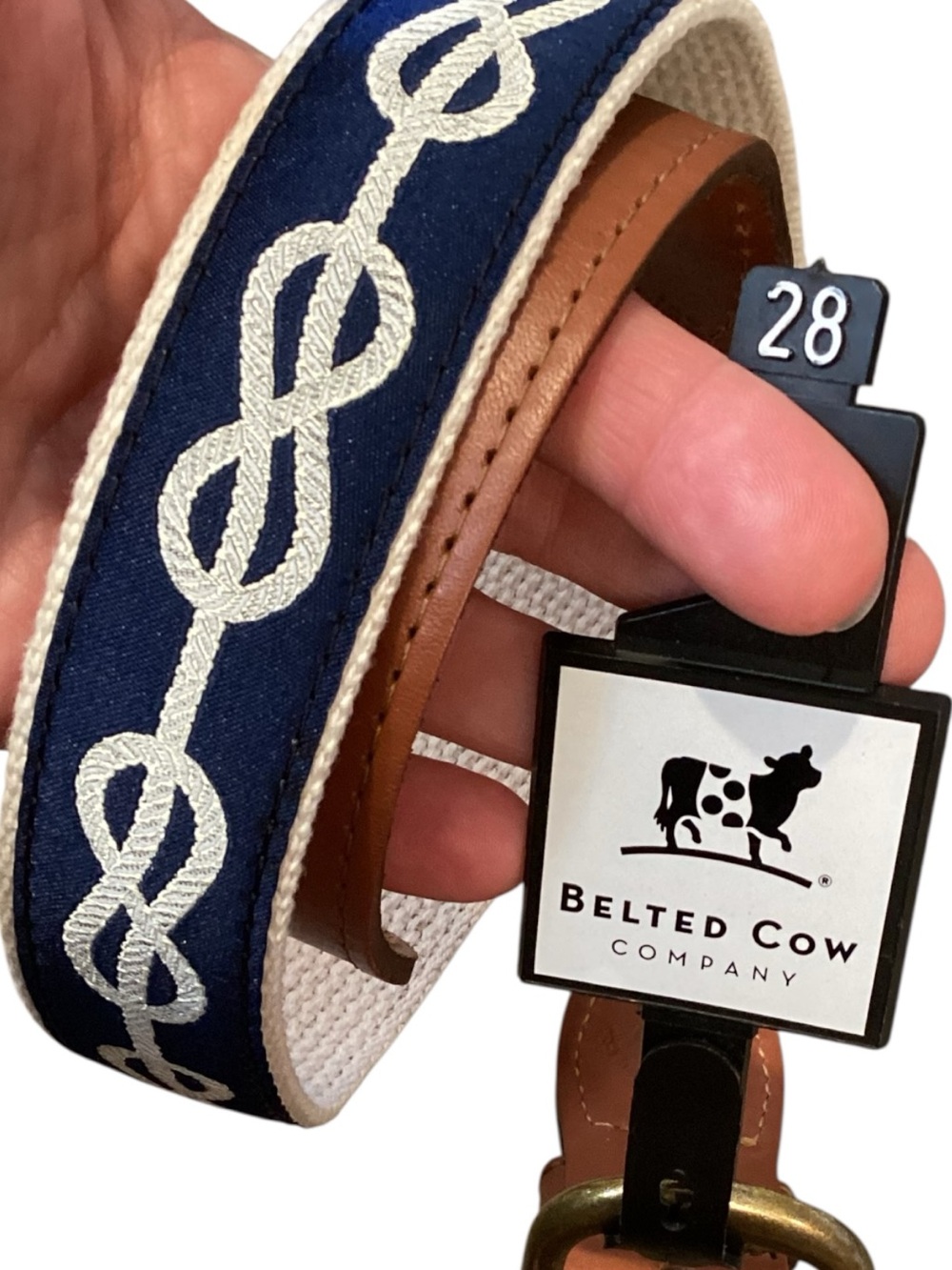 Belted Cow Company Nautical Rope Embroidered Ribbon Belt Size 28 NWT